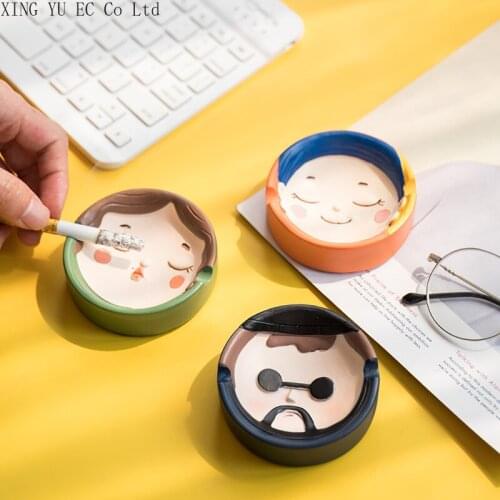 Creative Cartoon Cute Ashtray Living Room Anti Fly Ash Storage Box Resin Crafts Ornaments Home Desktop Decoration Accessories