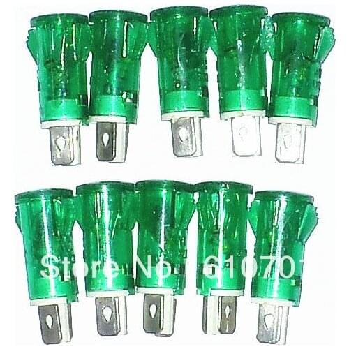 Lot10 Miniature Panel Mounting Neon Indicator Green Lights AC 220V 10mm Mounting Hole MDX-11A Pilot Guiding Signal Lamp