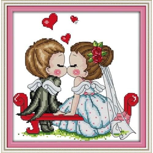 A Kissing of Angels cross stitch kit 14ct 11ct count print canvas stitches embroidery DIY handmade needlework plus