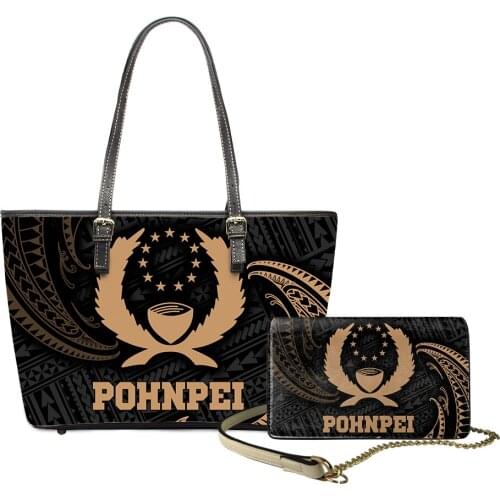 Brand Designs Shoulder Bag PU Leather Women Handbag And Purse Set Polynesian Pohnpei Tribal Printed Clutch Wallets Totes Femme