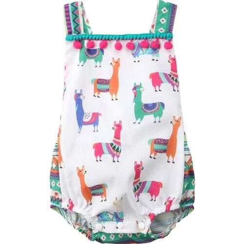 2019 Newly Lovely Casual Summer Romper Toddler Baby Girls Boys Alpaca Cartoon Print Sleeveless O-Neck Tassel Jumpsuit 0-24M