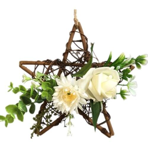 Rattan Hoop Pendant Five-pointed Star Simulation Flower Wreath Delicate Wall Window Wedding Home Hanging Pendant Decor