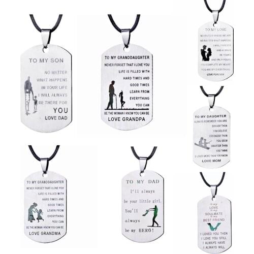 Stainless steel TO MY DAD TO MY SON TO MY MOM Pendant Necklaces NEVER FORGET THAT I LOVE YOU Necklace Gift Wholesale