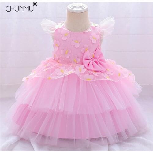 Baby Girls Dress For Newborn 1st Year Birthday Party Wedding Dress Lace Flower Christening Gown Infant Christmas Costume