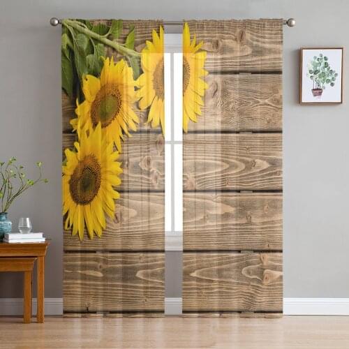 Sunflowers Wood Boards Modern Curtains For Living Room Transparent Tulle Curtains Window Sheer For The Bedroom Accessories Decor
