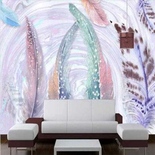 Custom wallpaper small fresh modern minimalist golden feather background wall decoration painting decorative waterproof material