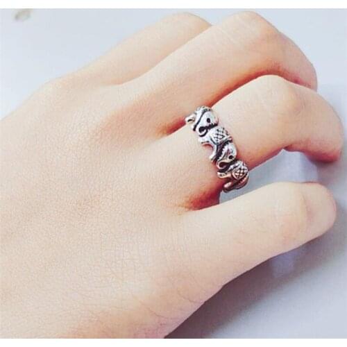 Season Gate 925 Sterling Silver Retro Personality Animal Multiple Elephants Adjustable Size Open Ring SR195