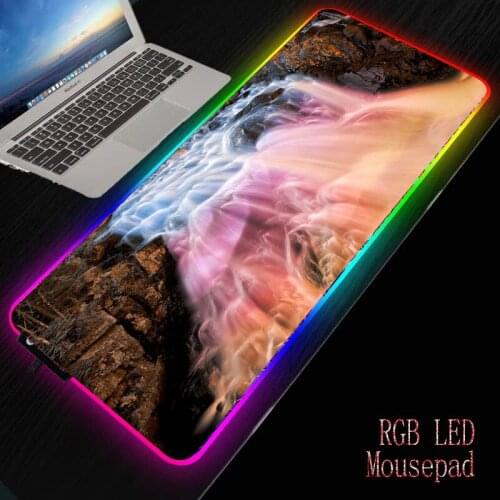 MRGBEST Pink Waterfall Mouse Pad RGB Mousepad Gamer Computer Mousepad RGB Backlit Mause Pad Large Mousepad for Desk LED Mice Mat