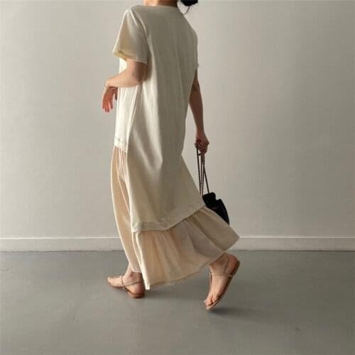 Chic Korean Design Sense Loose and Thin Large Stitching Dress