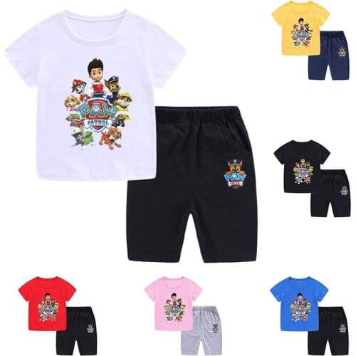 2pcs Paw Patrol Anime Boys Sports Clothes Suit Summer New Short Sleeve T-shirt Kids Sweatshirt Shorts + T-shirt Baby Cotton Gift