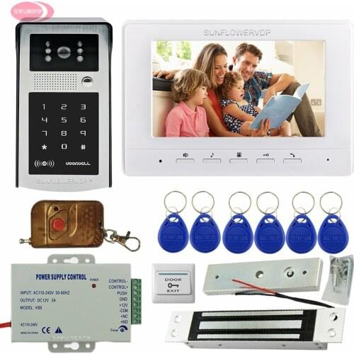 Video Intercom with Magnetic Door Lock 7" Color Monitor Camera Password Unlock Door Phone System IP55 Waterproof System Unit Kit