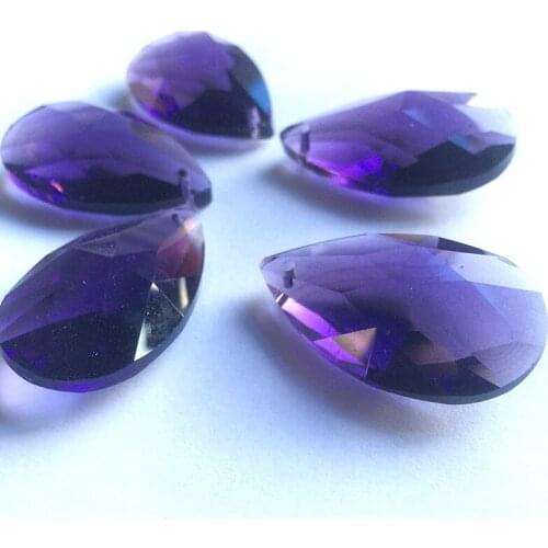 Top Quality 100pcs/lot 38*22mm Violet Crystal Faceted Pear Pendants, Glass Chandelier Parts Lighting Suncatcher Hanging Drops