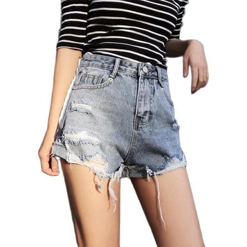 Denim Shorts Womens Summer 2021 Korean Black Folded Hole Thin High Waist Super Shorts Hot Pants Jeans