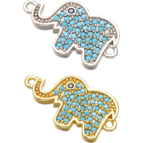 ZHUKOU 11x20mm Featured blue crystal brass elephant connector for women necklace earrings jewelry accessories model: VS433