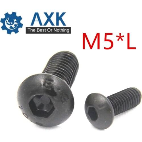 100pcs M5*L Black Steel 10.9 Grade Round Head Screws M5 ISO7380 Hex Socket Button Head Cap Screw Vis Parafusos Screws Bolts