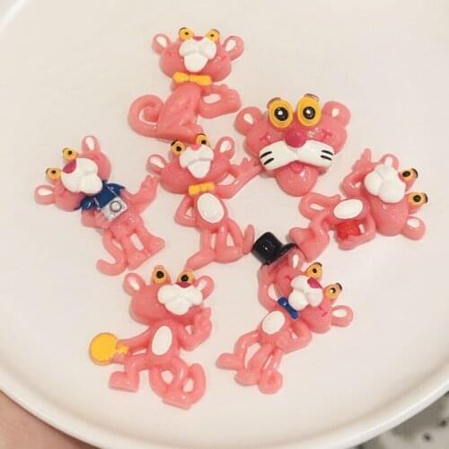 20PCS Cartoon Pink Panther Resin Flatback Scrapbook Buttons Crafts DIY Accessories For Phone Case Home decoration