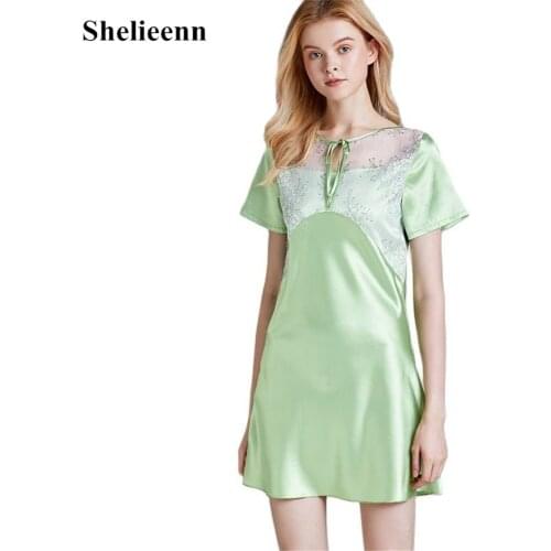 2021 Sexy Mesh Nightgown Women Sleepwear Ice Silk Pyjamas Summer Short Sleeve Female Nightdress Women Homewear