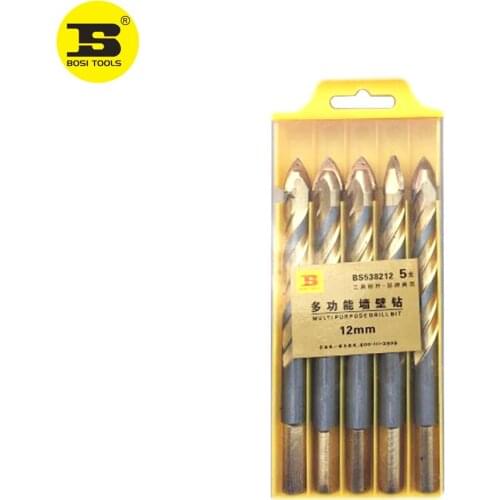 BOSI 5pc 12mm Multipurpose Spear Head Wall Ceramic Tile Glass Plastic Wood Hole Drill Bits