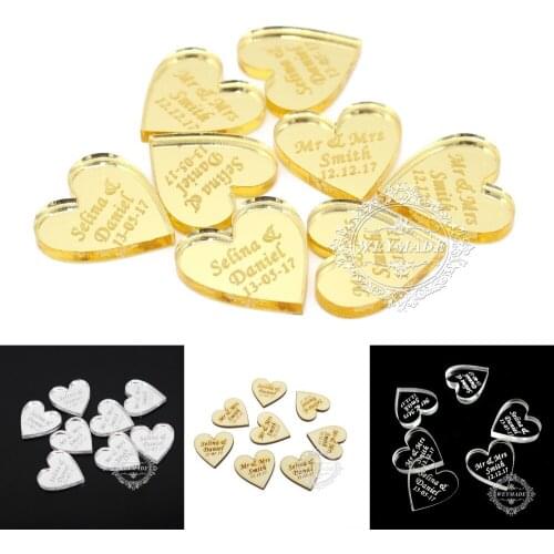 50 Pieces Personalized Engraved Baby Shower Love Heart Decor Vintage Wedding Table Decoration Favors Centerpiece Confetti