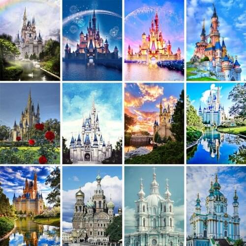 5D DIY Diamond Painting Beautiful Castle Landscape Art Rhinestone Picture Full Diamond Embroidery Mosaic Gift Home Decoration
