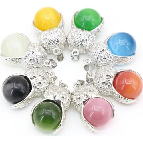 8 Colors Charms Round Ball Cat Eyes Stone Pendant Charms Crystal Beads Jewelry Making 19x30mm Animal Owl Shape Diy Finding B3298