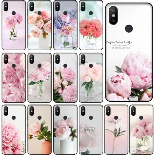 Pink Flower Peony On The Vase TPU black Phone Case Shell For Redmi 8 K20 Note4 Note5 5A 7 Note6 8pro Coque Shell Mobile Cover