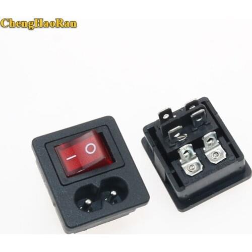 ChengHaoRan 1x IEC320 C8 Power Cord Inlet Socket receptacle With ON-OFF Red Light Rocker Switch 250V 2.5A FOR Computer Amplifier