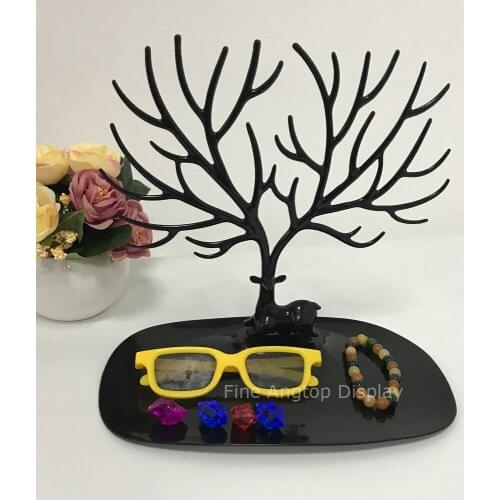 Black Christmas Deer Plastic Ornaments Holder Earrings Display Bracelet Necklace Rings Sunglasses Show Stand Tray Holder