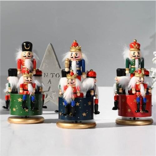23cm Wooden Nutcracker Soldier Music Box Rotating Music Box Christmas Decoration Home Wooden Music Box Christmas Gift