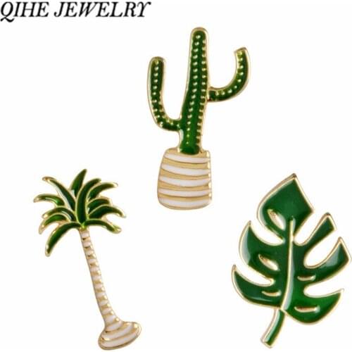 QIHE JEWELRY Cactus Palm Leaves Plant Tree Natural Lapel Pin Enamel Brooch Collar Pins Cactus Gift Cactus Jewelry