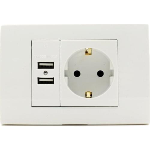 Wall USB Socket Plug Grounded 16A EU Standard Outlet With 1000mA Dual USB Socket Charger Port for Mobile 118mm*80mm