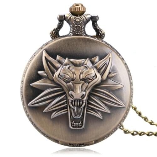 Hot Game Wild Hunt Quartz Pocket Watch Awesome Roaring Wolf Head Necklace Pendant Chain Christmas Gifts Watch