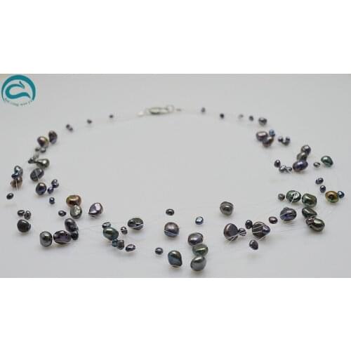 Perfect Pearl Jewellery,Genuine AA 4-8MM Illusion Floating Station Necklace Natural Freshwater Pearl Neklace,Women Party Gift