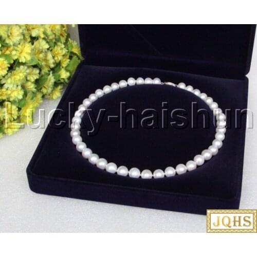 JQHS AAA+ natural 17.5" 11mm round white string freshwater pearls necklace 14KT clasp j12502