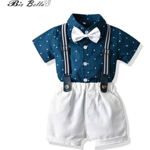 Kids Boy Summer Clothing Set Fashion Gentleman Boy Party Wedding Clothes Suit T-Shirt+Belt Pants New Style Boy Clothing Baby