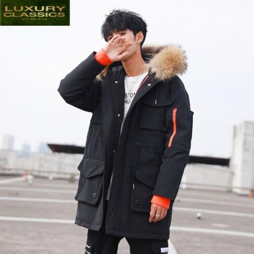 Men Winter Thick Jacket Warm 90% Duck Down Coat Man Clothes 2021 Korean Streetwear Fashion Raccoon Fur Hooded Parka 02060