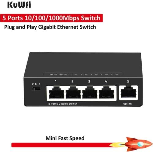 KuWFi 5 Port Gigabit Switch Mini 10/10/1000Mbps Desktop Fast Ethernet Switch RJ45 LAN Hub/ Full or Half duplex Exchange