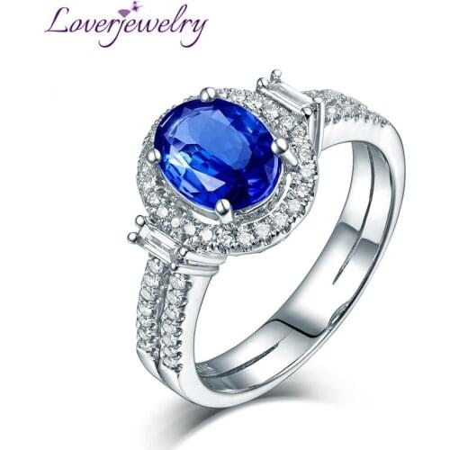 LOVERJEWELRY Women Ring Oval 7x9mm Tanzanite Real 14Kt White Gold Diamonds Blue Tanzanite Rings For Engagement Christmas Gifts