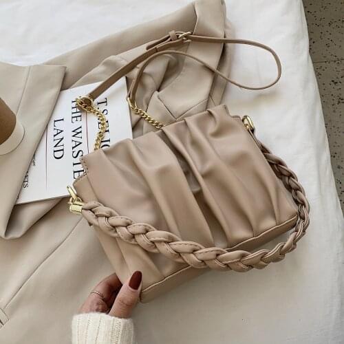 Folds Design Small PU Leather Bags for Women Fashion Braided Shoulder Strap Chain Ladies Crossbody Shoulder Travel Handbags