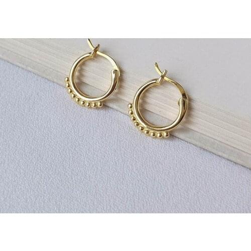 Minimalist 925 Sterling Silver Beaded Hoop Earrings Small 18k Gold Round Ring Earring Modern Geometric Circle Earring