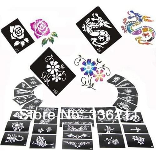 60pcs mixed 193styles Glitter Tattoo stencil Body Painting design airbrush Temporary Tatoo Kit template supplies Free shipping
