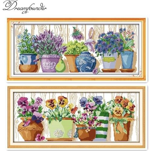 The pottings on the windowsill cross stitch kit aida 14ct 11ct count printed canvas stitches embroidery DIY handmade needlework