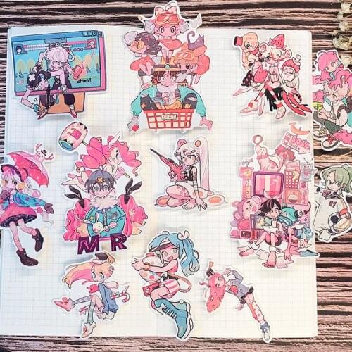 12PCS Japanese anime girl team hand account sticker refrigerator suitcase skateboard mobile phone stickers diy