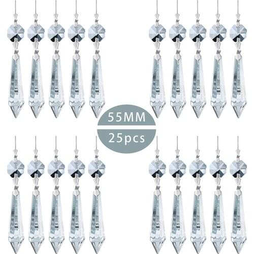 H&D 25pcs Chandelier Crystals Replacement Crystal U Drop Prisms Chandelier Icicle Crystal Prisms 3" Long (Clear)