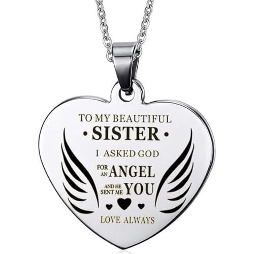 Heart-shaped lettering stainless steel pendant necklace birthday gift to sister fashion jewelry