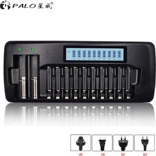 PALO 12 Slots LCD Smart Charger for AA/AAA SC Ni-MH Ni-Cd Rechargeable Battery 3.7V Li-ion Battery 18650 18490 17670 17500 16340