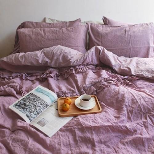 Frence 100% Linen Ruffle Duvet Cover 150*200 Solid Color Flounce Duvets and Linen Sets Princess Bed Covers housse de couette