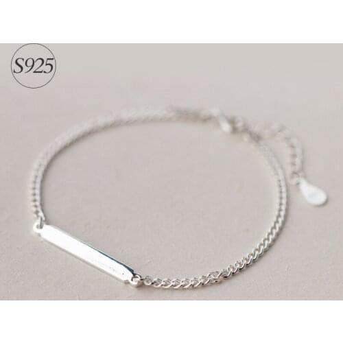 Real. 925 -Sterling -Silver-Jewelry Straight Bar Flat Curb /Herringbone chain bracelet adjustable LS221