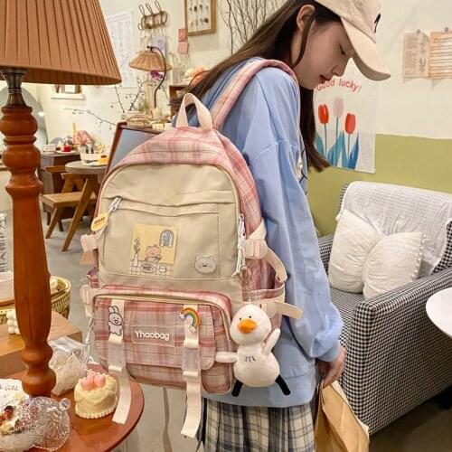 Elementary Summer Women Female Cute Plaid School Backpacks for Girls Large Capacity Waterproof Shoulder School Bags New Ruckpack