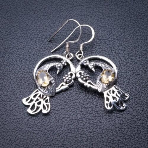 StarGems Natural Citrine Peacock Handmade 925 Sterling Silver Earrings 1.75" E0585
